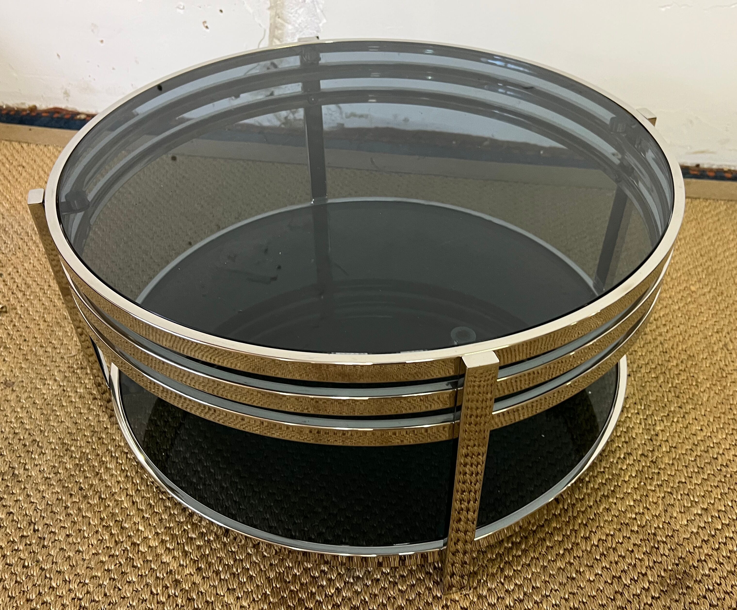 Coffee table in chromed metal and smoked glass, 1970