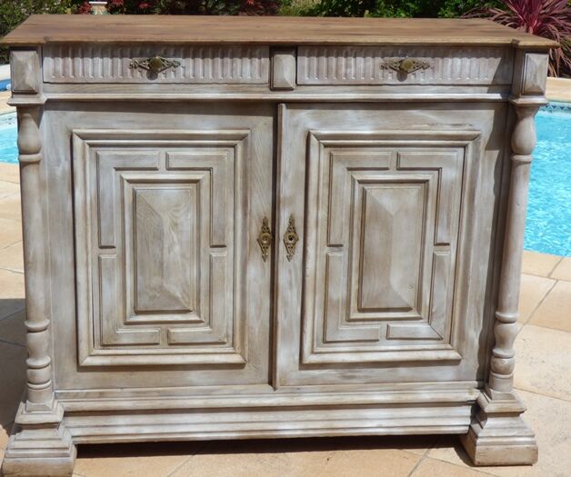 Antique low cabinet two doors two drawers in solid wood