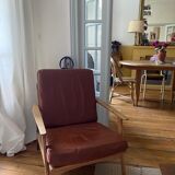 Wood and scandinavian leather armchair