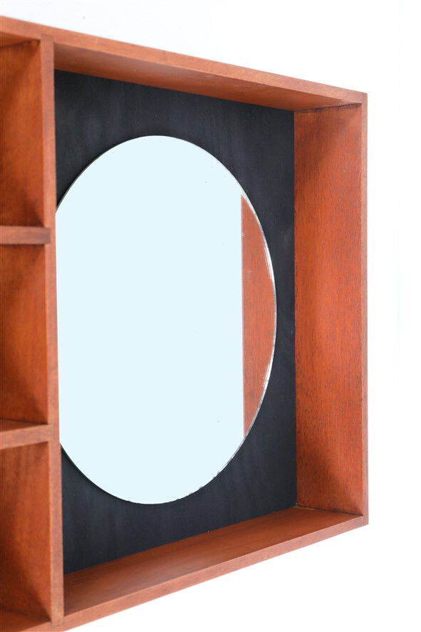 Mid-century wall shelf with mirror / 1960s / 1970s / Danish modern design / black