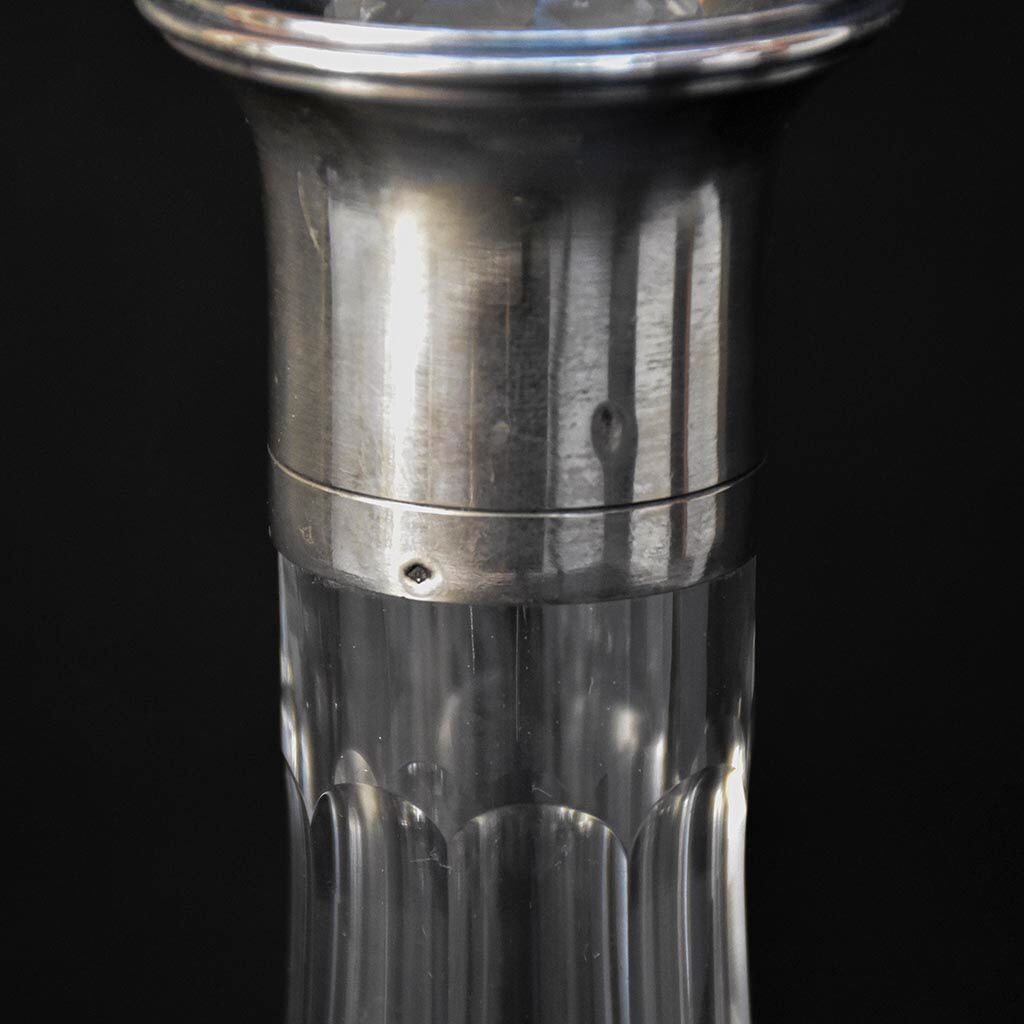 Carafe with antique glass liquor with diamond cap cut crystal silver frame