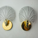 Pair of shell sconces, frosted Murano glass, Italy, 1980