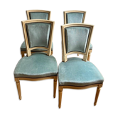 4 chaises louis xvi velours bleu et bois laqué