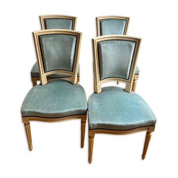 4 louis xvi chairs in blue velvet and lacquered wood