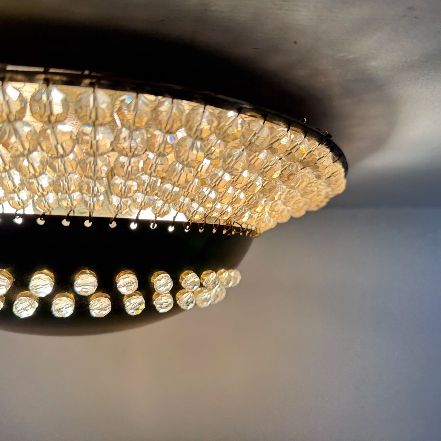 Unique modernist design crystal glass and brass wall light, Austria 1950s