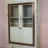 Art Deco glass cabinet in Burmese teak with original turquoise patina