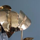 Lampe feuillage fleur métal doré et globe en verre style Hollywood Regency