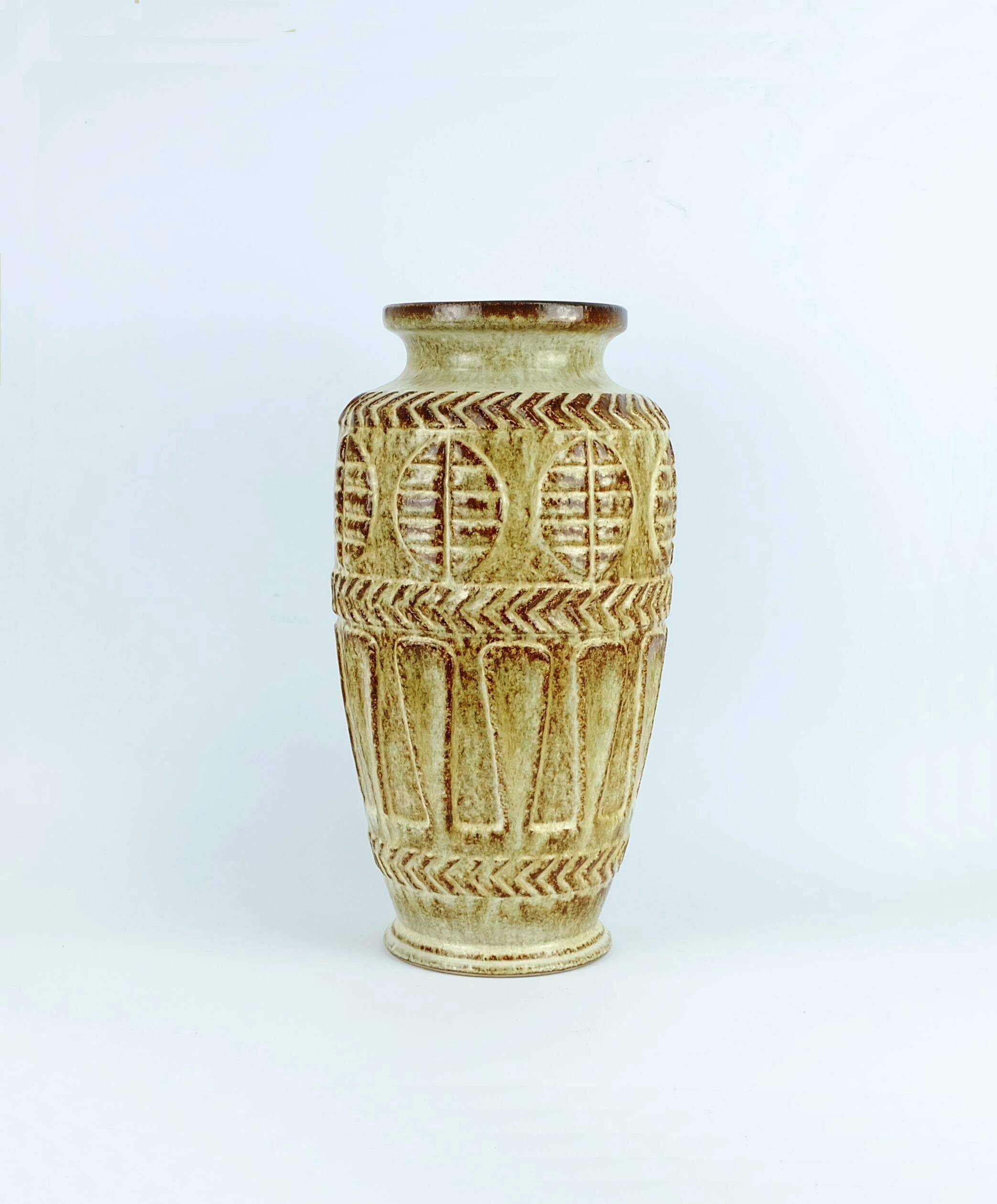 1960s 70s bay keramik VASE floorvase 72 40 beige and brown relief pattern