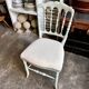 Napoleon III chair in blue painted wood and beige mixed fabric.