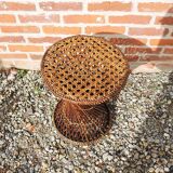 Ancien Tabouret Diabolo en Osier & Cannage