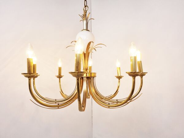 Lustre en laiton et ananas chromé, années 1970