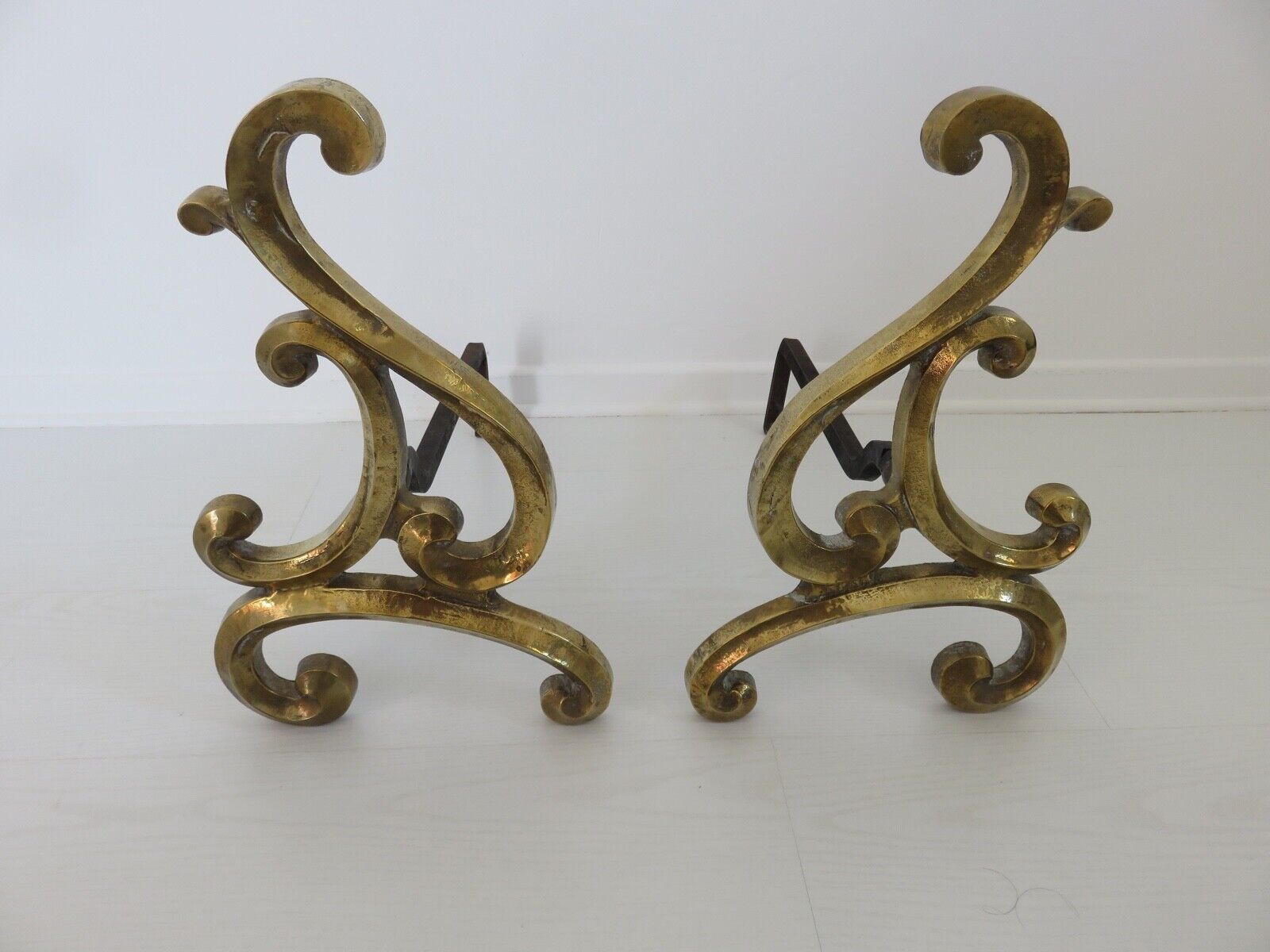 Pair of large art nouveau bronze chenets