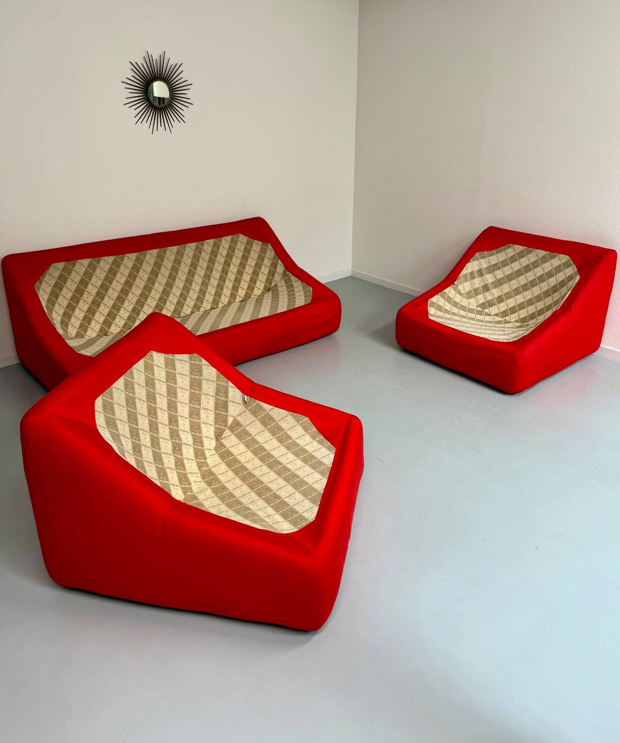 Living room sofa and 2 armchairs French design Steiner 70s vintage fabric