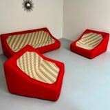 Living room sofa and 2 armchairs French design Steiner 70s vintage fabric