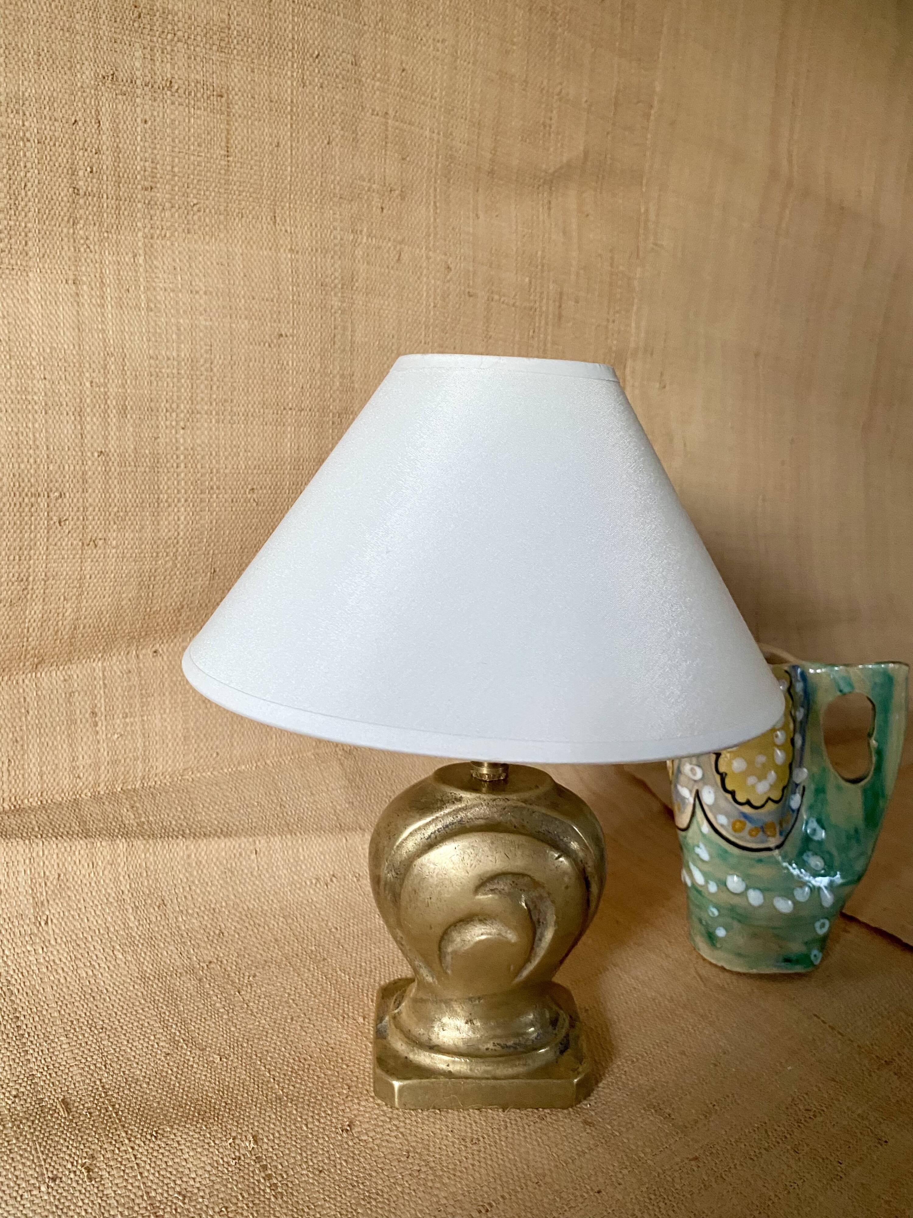 Lampe bronze, câble tissu 2M, abat-jour coton