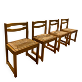 Set of 4 Vintage Sleigh Chairs in Elm and Straw – Maison Regain –