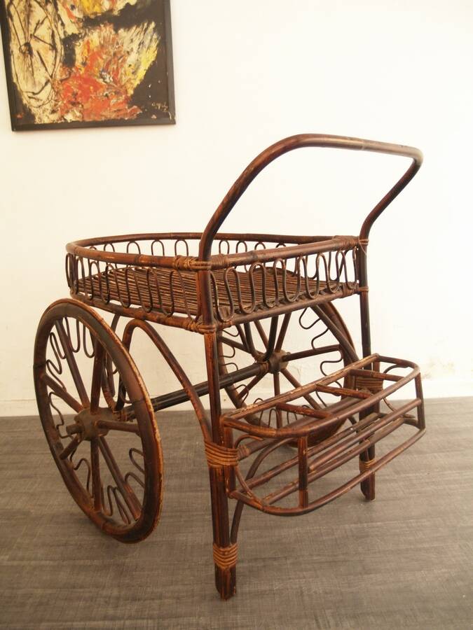 French fifties rattan serving cart