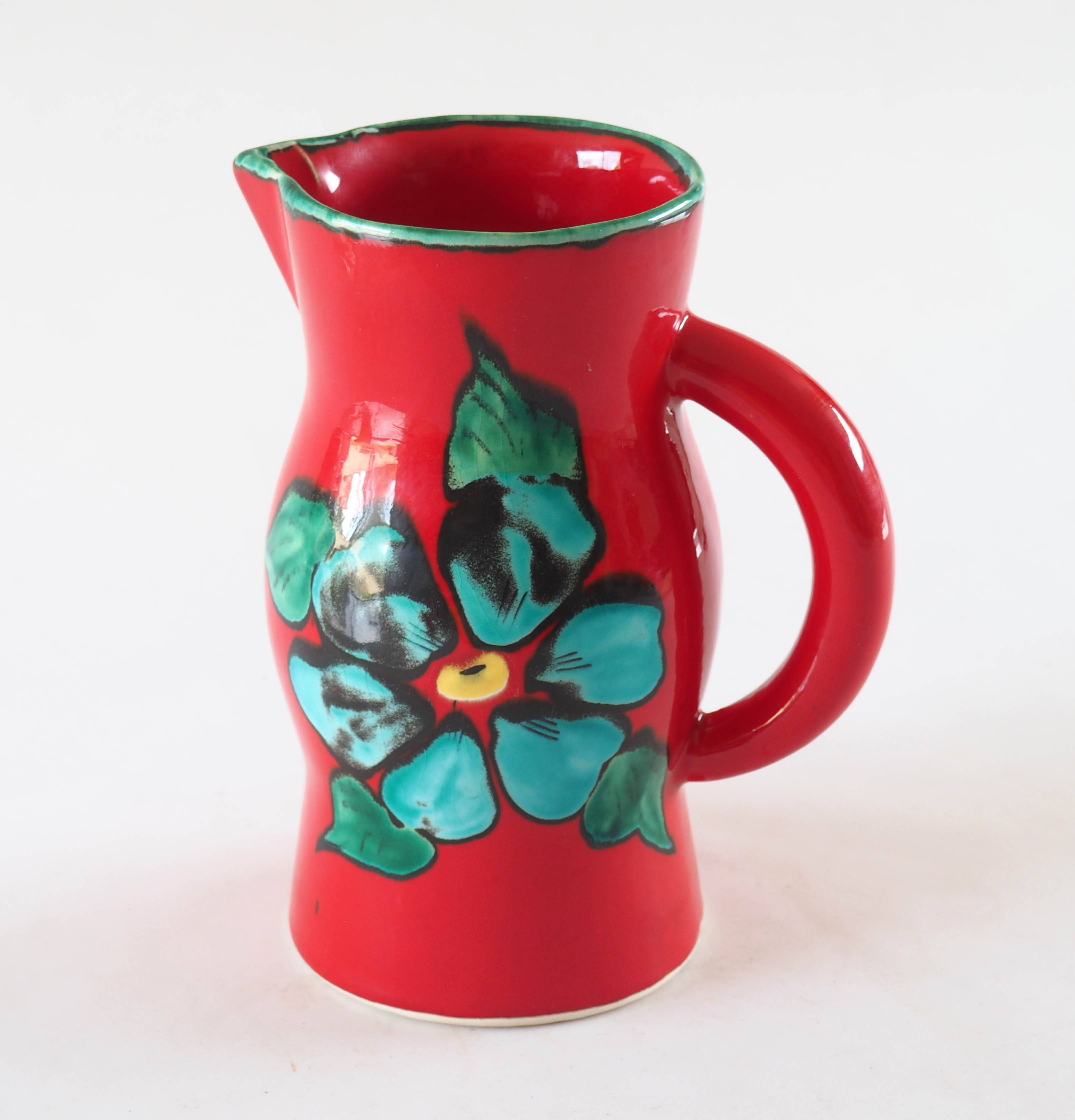 Orangeade or coffee service, pitcher and mugs Poët Laval