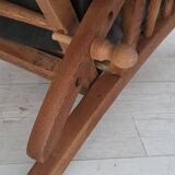 1950s, vintage adjustable armchair, black leather, ash wood.