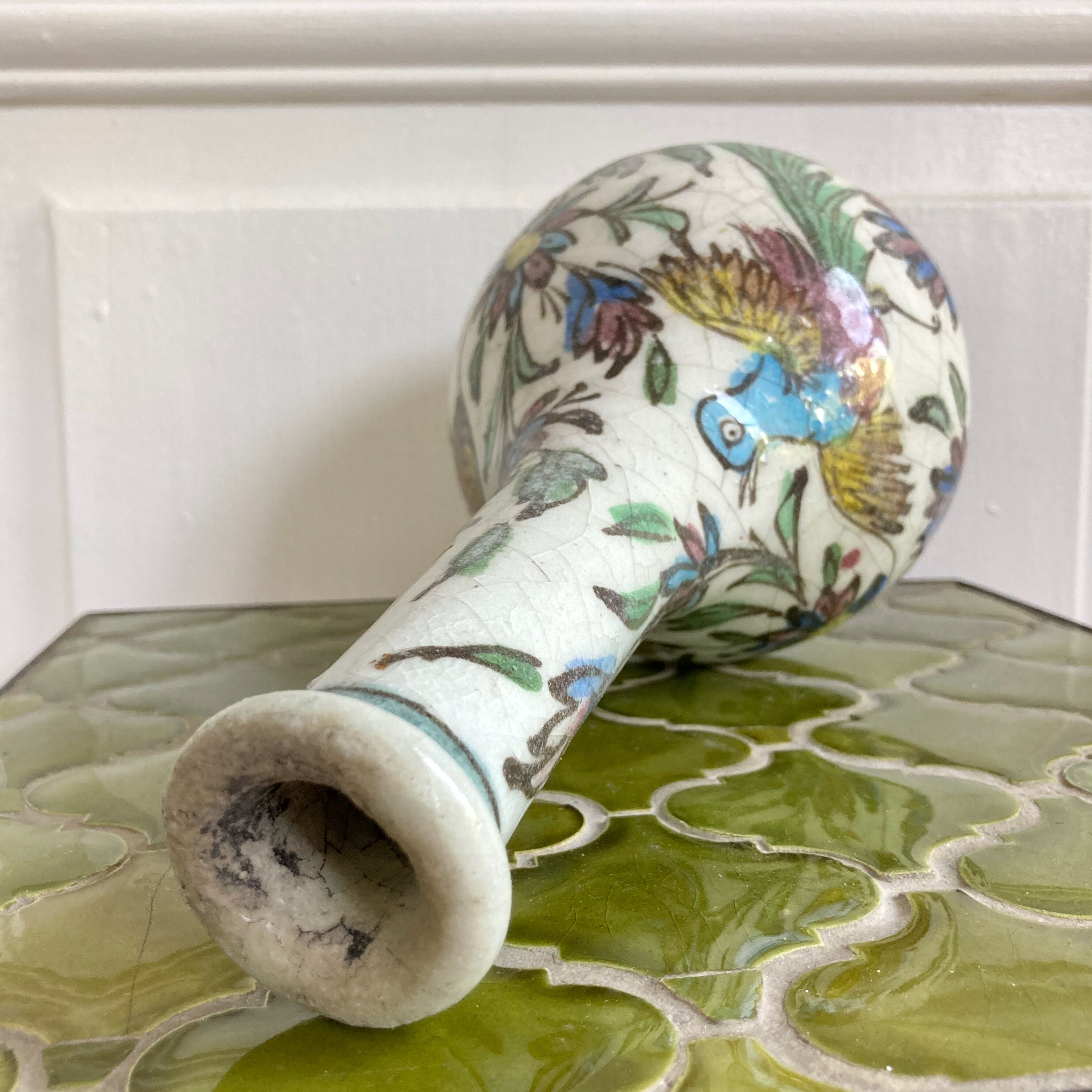 Vase céramique craquelée décor oiseaux
