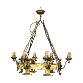 Antique renaissance style chandelier, rectangular, Italy 18th