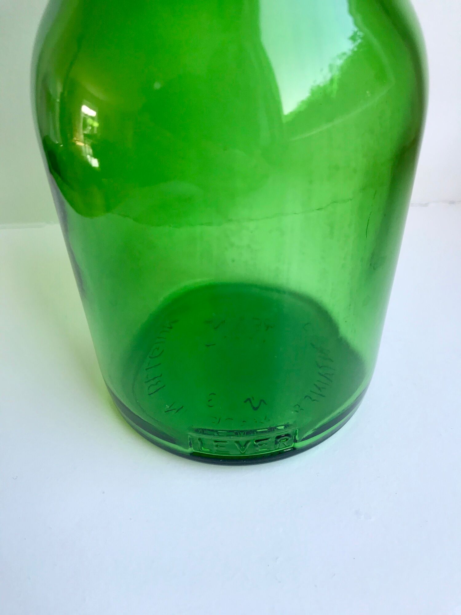 Green glass apothecary decanter made in belgium 70s