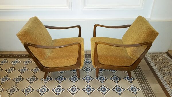 Paire de fauteuils des années 50-60 Boomerang design scandinave