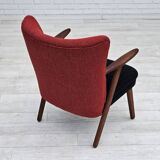 1960s, Danish design by Erhardsen & Andersen, reupholstered armchair, furniture wool, teak wood.