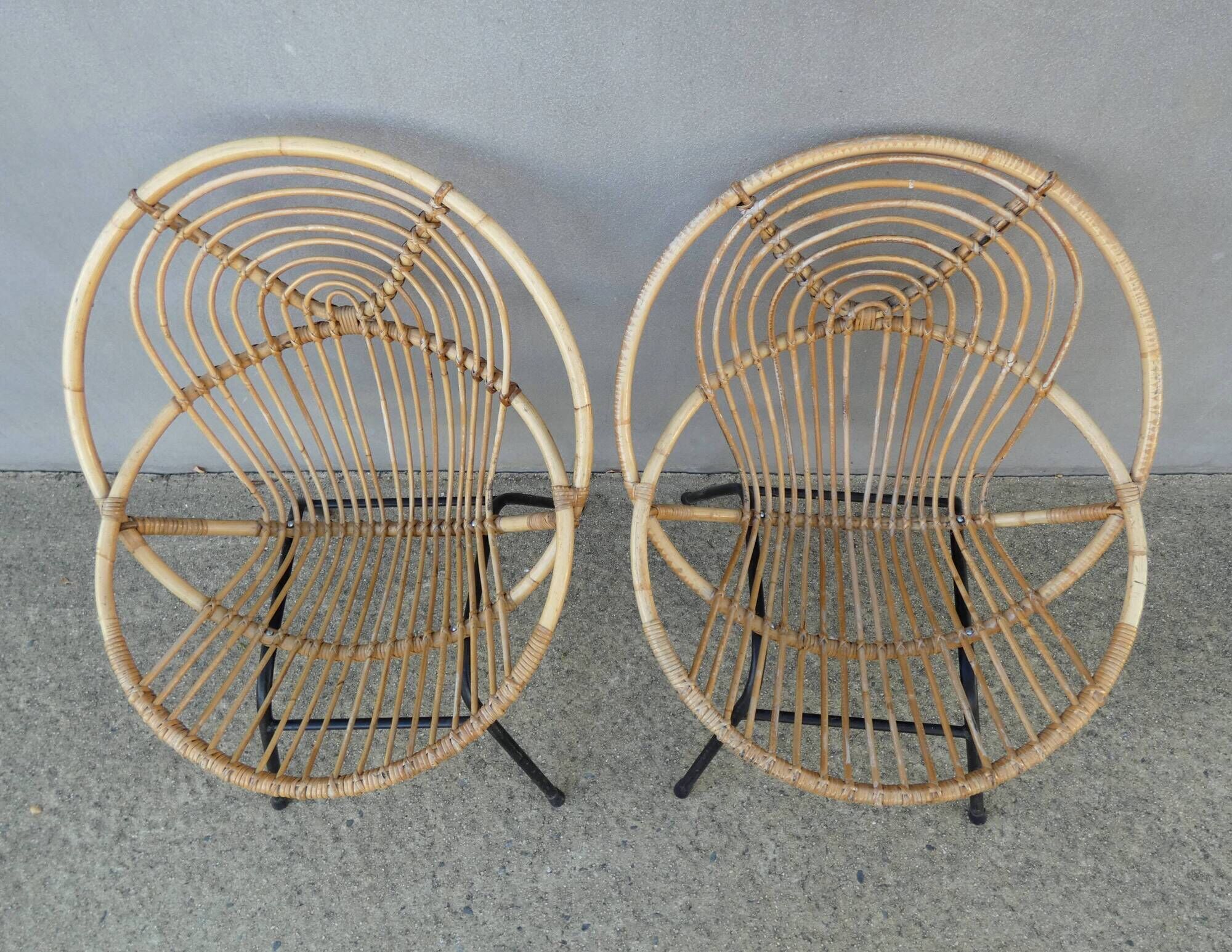 Rohe Noordwole 1950 vintage rattan and metal shell chairs