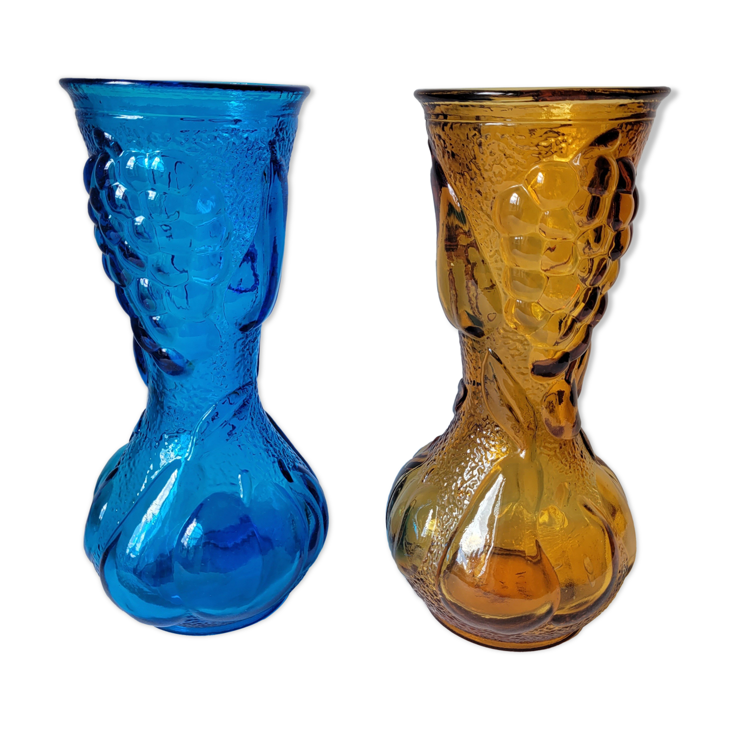 Duo of blue and amber Italian vases