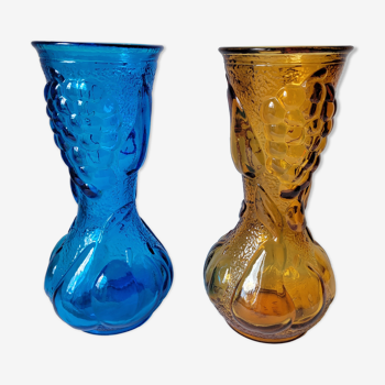 Duo de vases italiens bleu et ambré