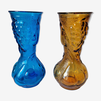 Duo of blue and amber Italian vases