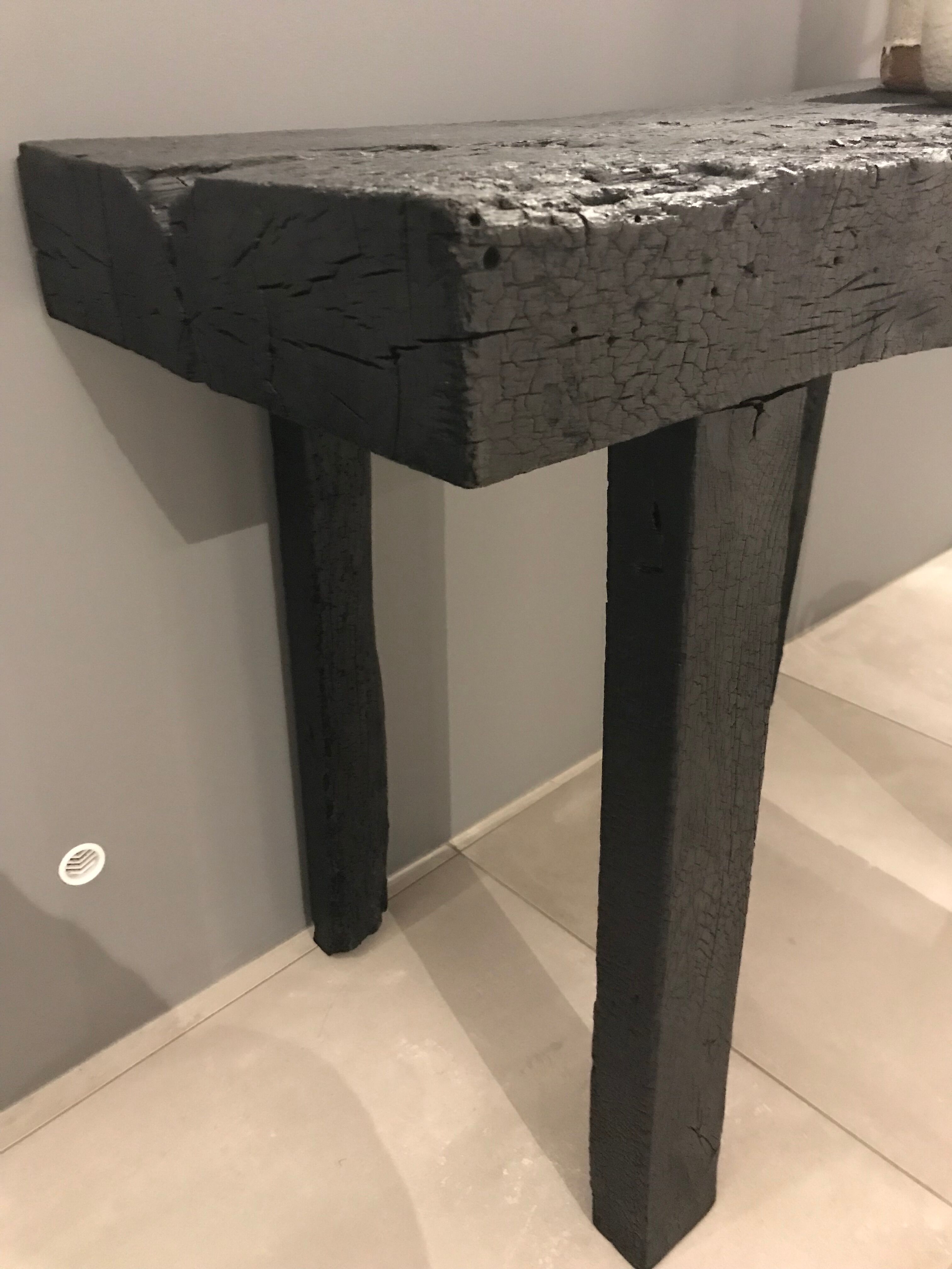 Console wood finishing shou-sugi-ban wood burning with treatment