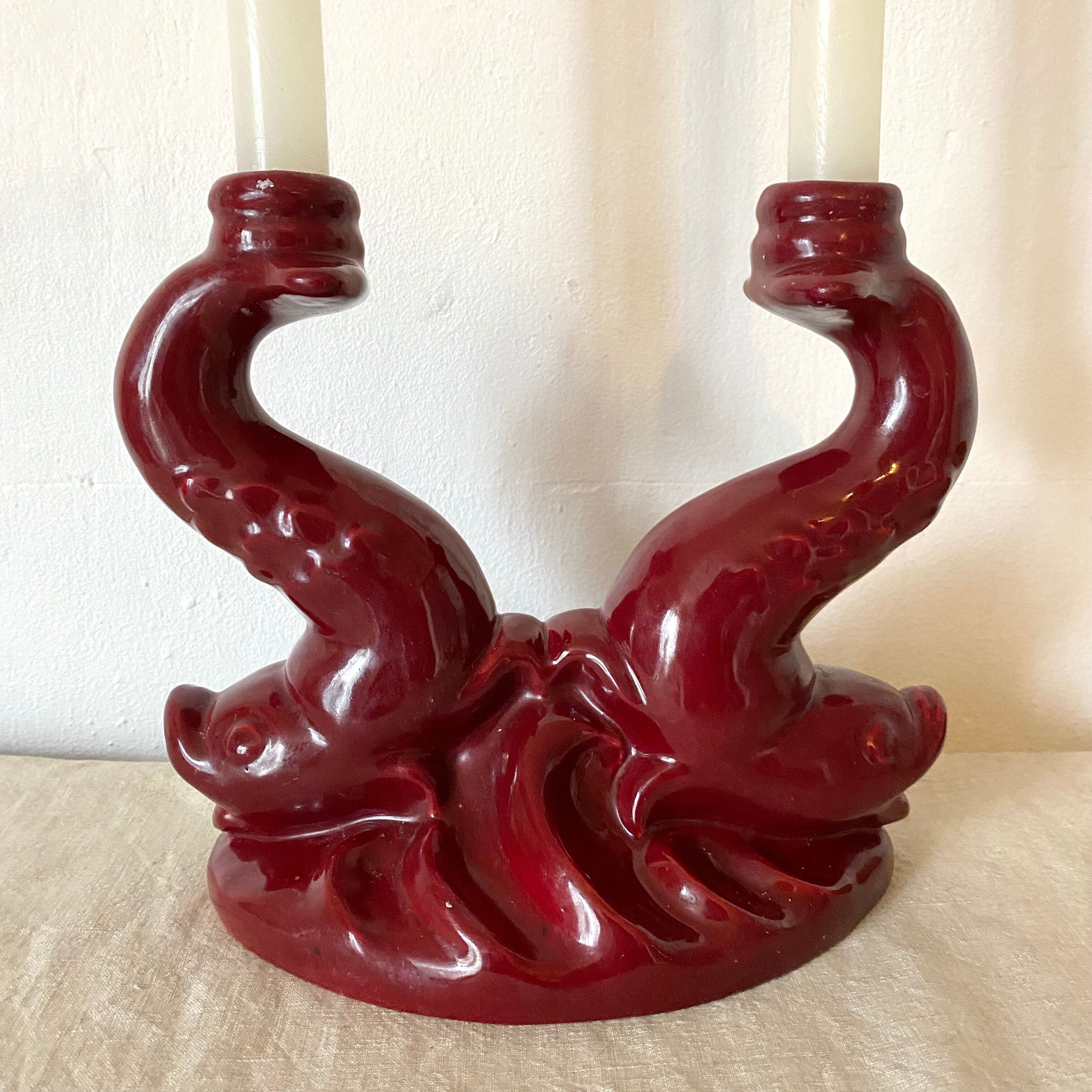 Red ceramic zoomorphic candle holder