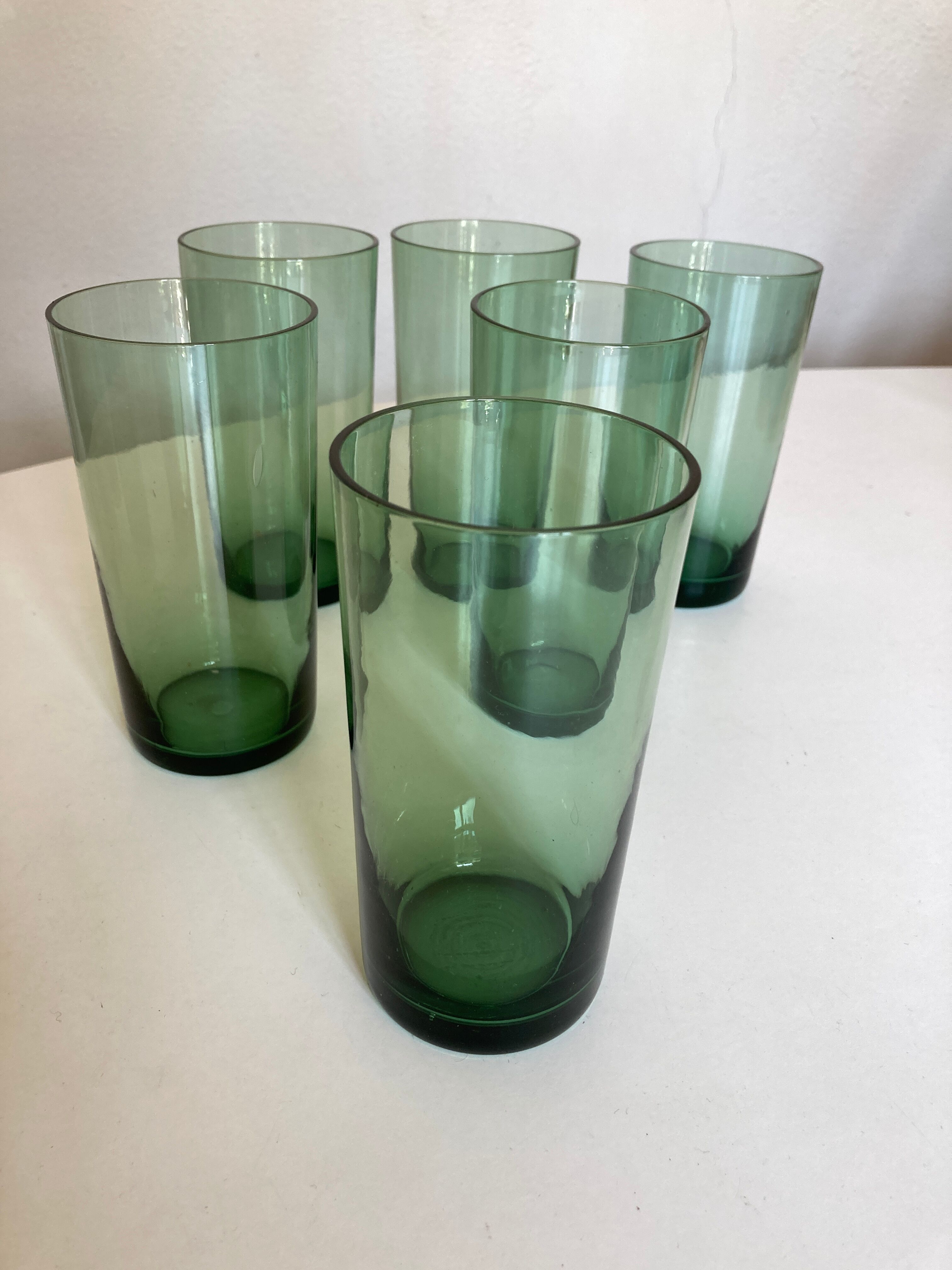 Set 6 glasses green cups blown 1960