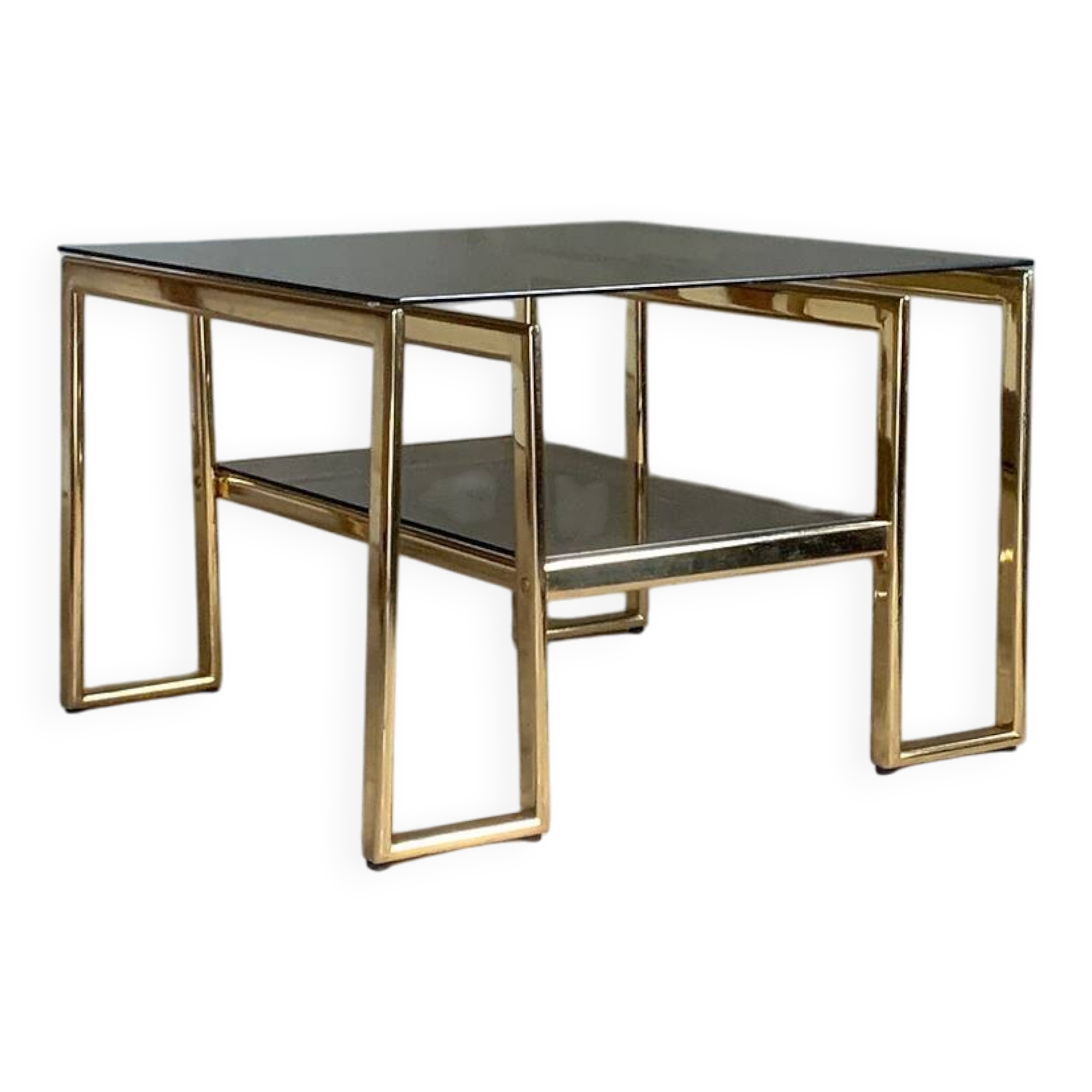 Vintage gold metal and smoked glass coffee table