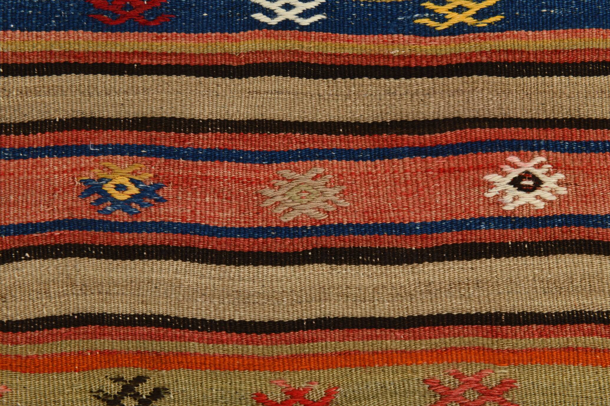 5x8 Wool Kilim Rug, Handwoven Blue & Red Wool Kilim Rug, 143x230Cm