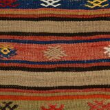 5x8 Wool Kilim Rug, Handwoven Blue & Red Wool Kilim Rug, 143x230Cm