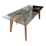 Glass and walnut table