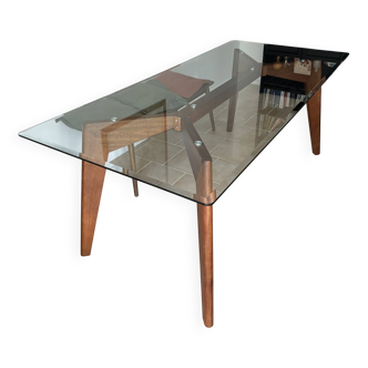 Glass and walnut table