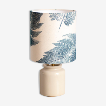 White enamelled mustard pot lamp, fern pattern