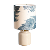 White enamelled mustard pot lamp, fern pattern