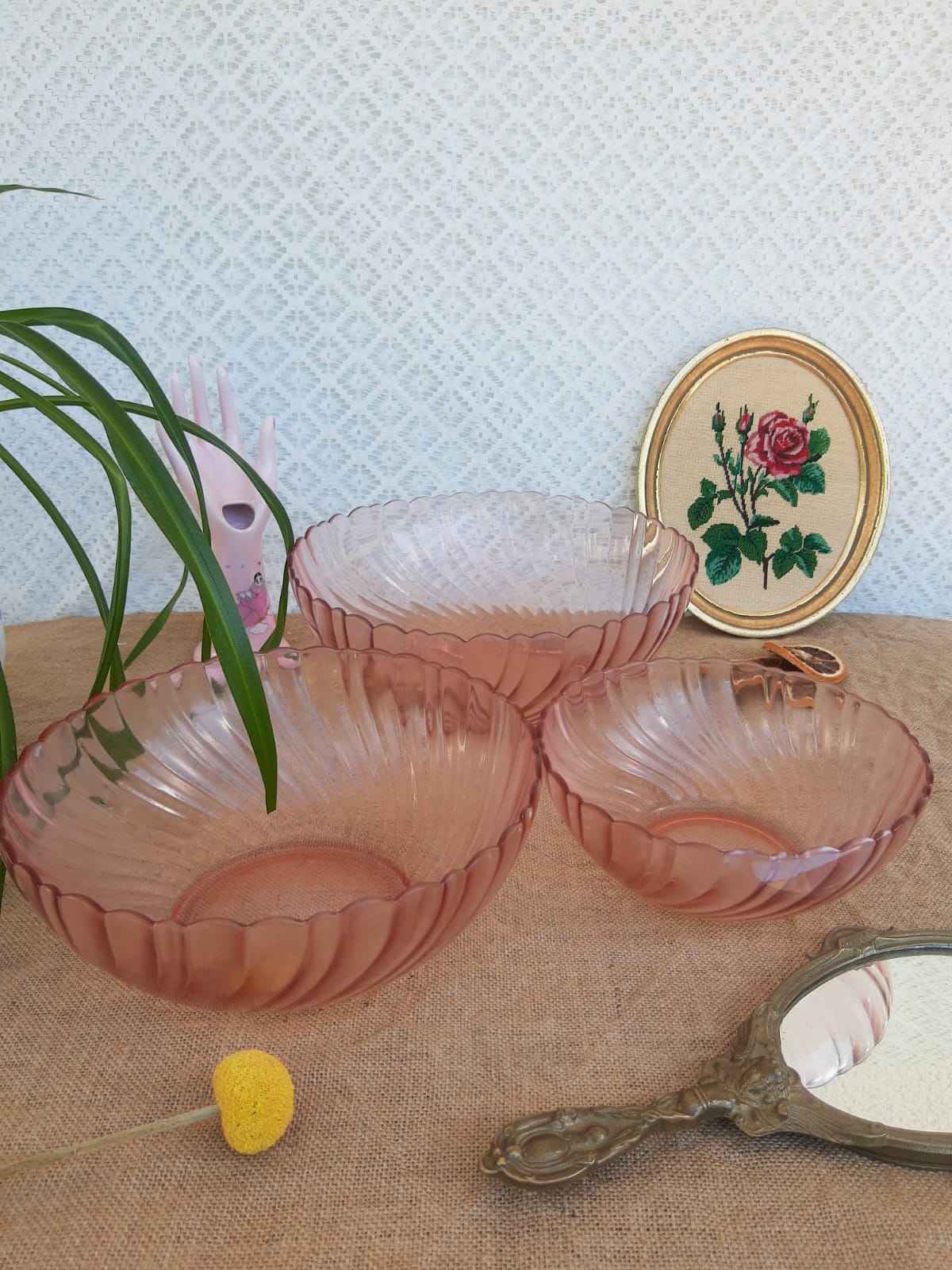 Trio of rosaline salad bowls twisted arcoroc