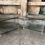 Pair bedside design plexi + brass + vintage glass trays