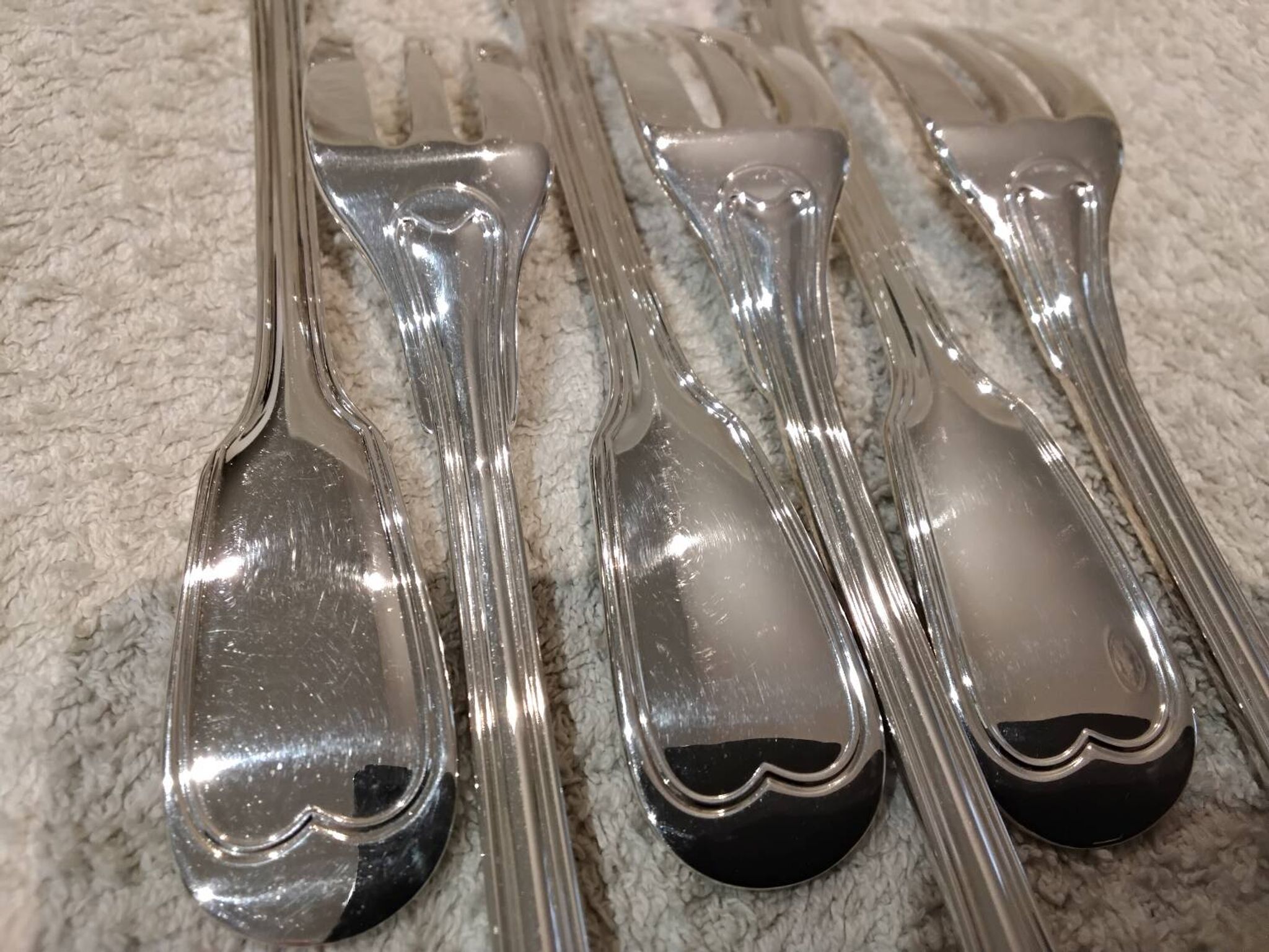 6 silver-plated metal cake forks by Christofle Chinon, 16cm