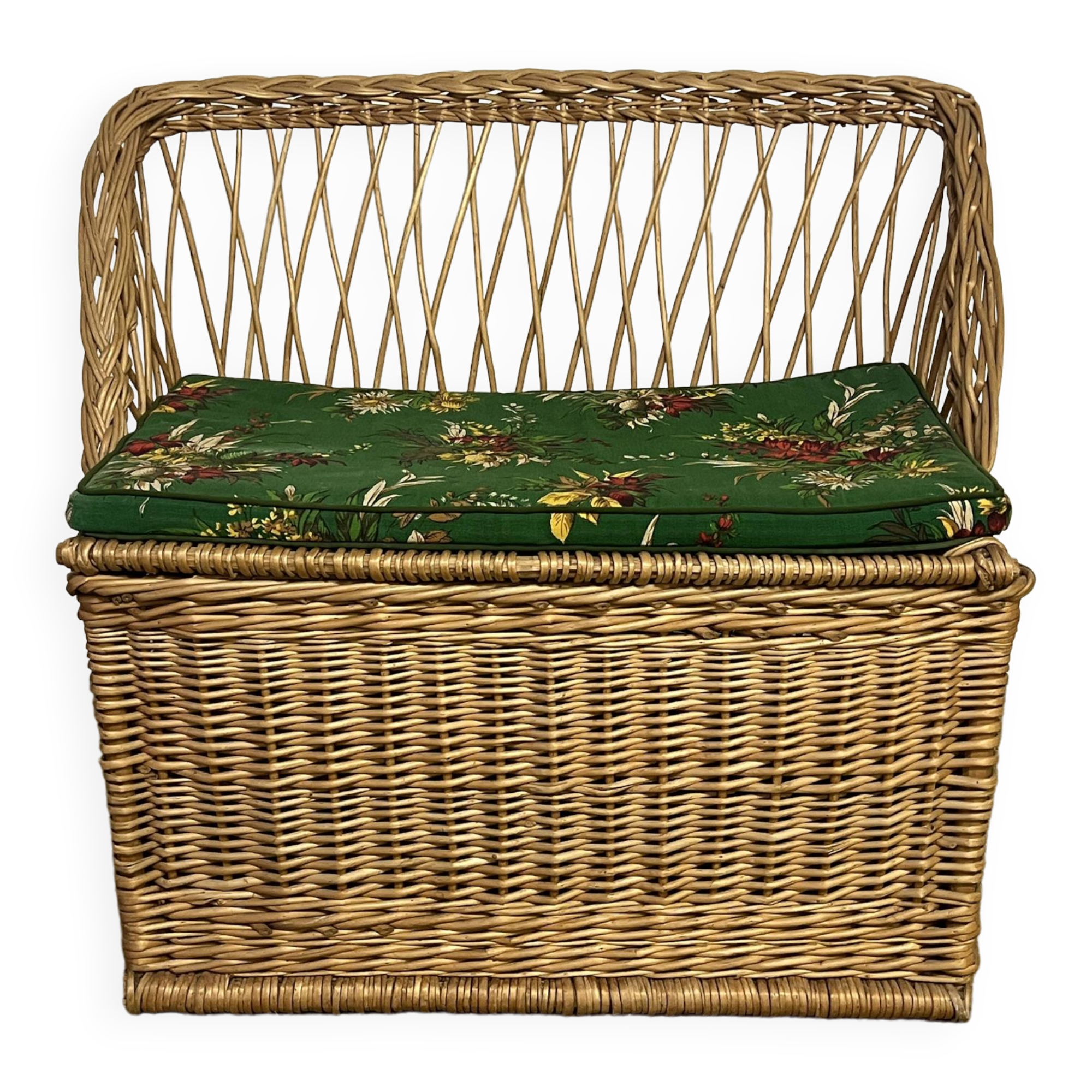 Banquette coffre en rotin vintage