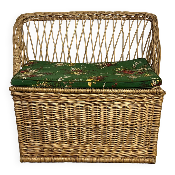Banquette coffre en rotin vintage