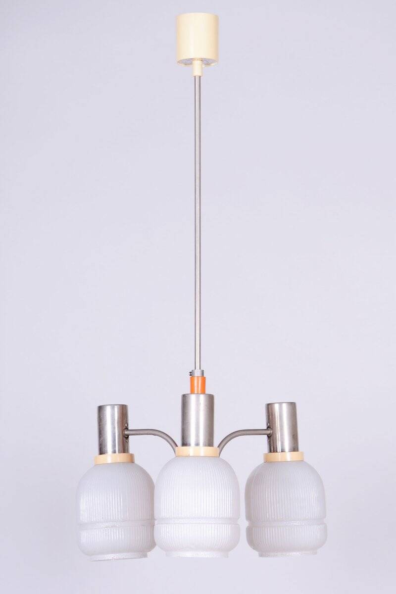 Mid-Century Chandelier in Chromed Steel and Glass from Drukov, Czech, 1970s