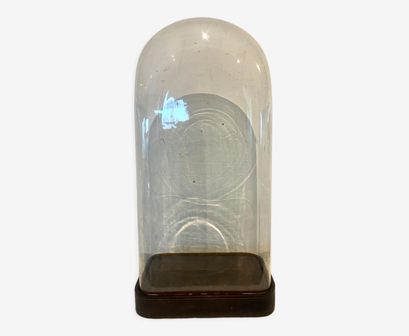 Globe en verre soufflé socle en bois noirci XIX siècle