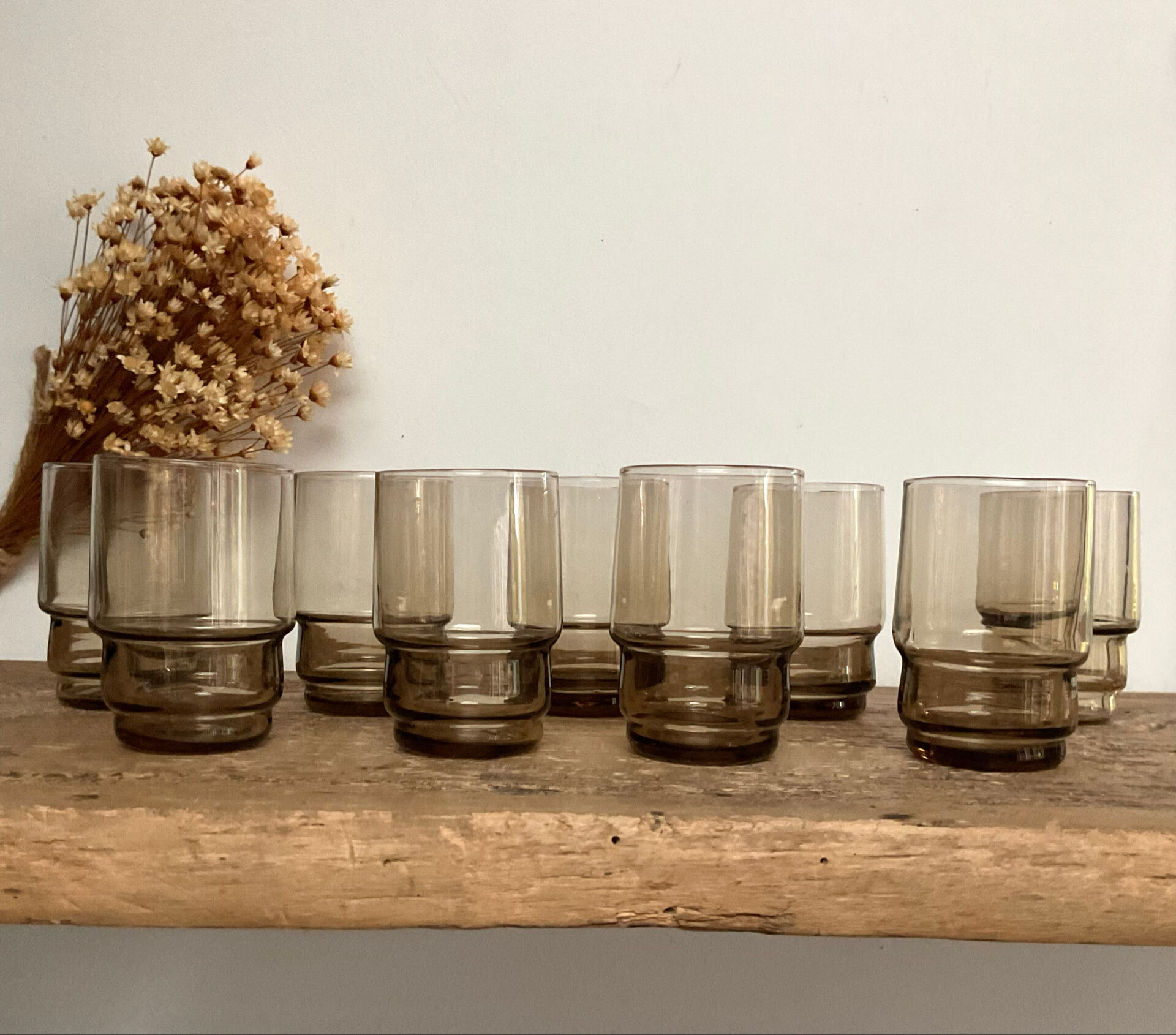 9 vintage smoked liqueur glasses